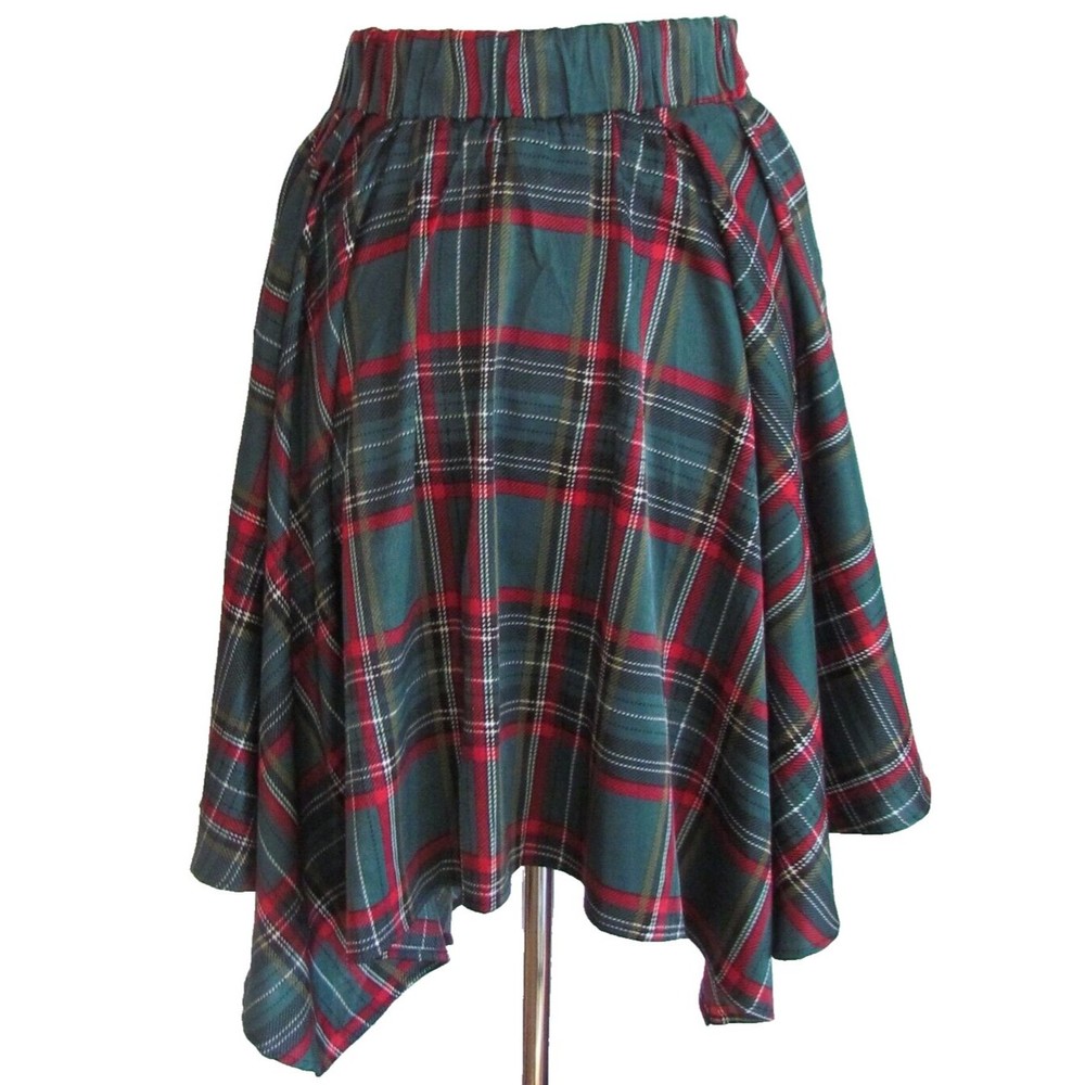 Designer Lumie Geen Plaid Multi Color ASYMMETRIC Style Elastic Waist/Tie Skirt